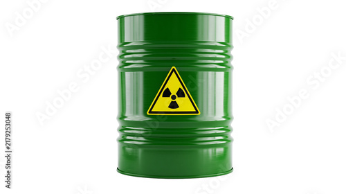 Konstfotografi Green metal barrel with radioactive hazard symbol, isolated on transparent backg