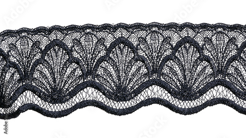 Fotografía Intricate black scalloped lace trim with fan patterns, isolated on transparent b