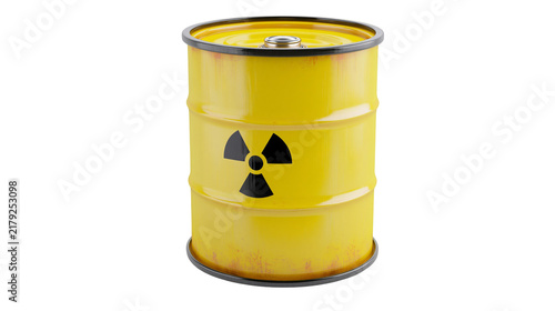 Bild auf Leinwand Yellow radioactive hazard barrel with black symbol, isolated on transparent back