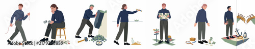Concept illustration set featuring a person's journey of self-discovery through various stages of life and exploration of the natural world.