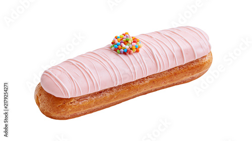Quadro su tela Pink frosted eclair with rainbow sprinkles, isolated on transparent background