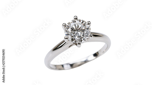 Quadro su tela Sparkling round cut diamond solitaire engagement ring, isolated on transparent b