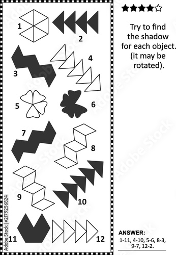 Educational math puzzle. Try to find shadow (may be rotated) for each object. 
