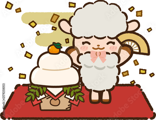 お正月を祝うヒツジのキャラクターイラスト