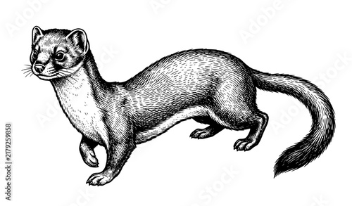 Weasel Vintage Copperplate Engraving Style Wildlife Black Ink Vector Illustration