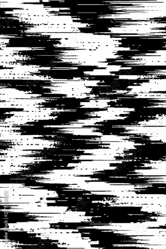 Glitch distortion pattern with horizontally offset black pixel rows on white