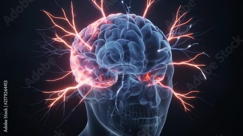 Futuristic human brain visualization surrounded by glowing neural pathways, illustrating neuroscience, cognition, artificial intelligence, and complex mental activity.