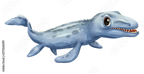 Foto Watercolor mosasaurus marine reptile isolated PNG illustration, featuring a cute