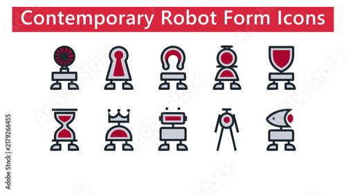 Varied Geometric Robot Designs in a Minimal Vector Icon Set