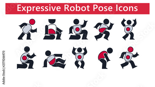 Expressive Robot Poses and Movements Flat Vector Icon Set