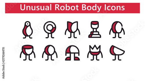 Varied Robot Characters with Geometric Bodies Vector Icon Set