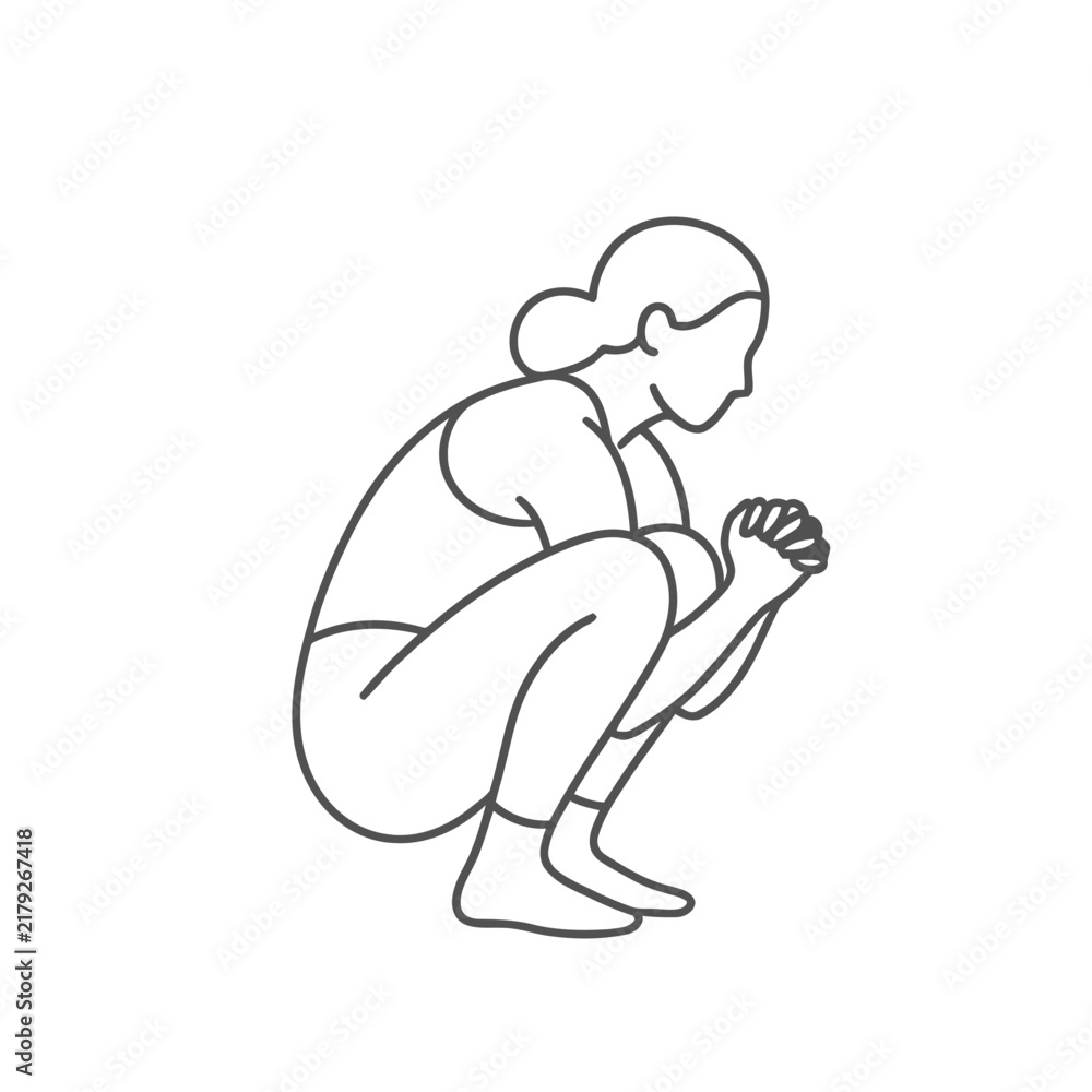 Fototapeta premium Woman in squatting pose with hands clasped