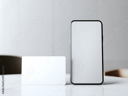 Smartphone and blank payment card mockup displayed on a clean minimalist surface
