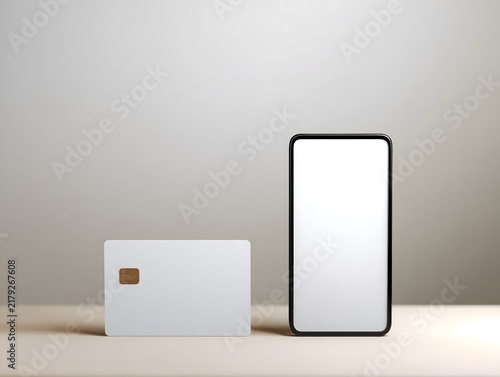 Smartphone and blank payment card mockup displayed on a clean minimalist surface