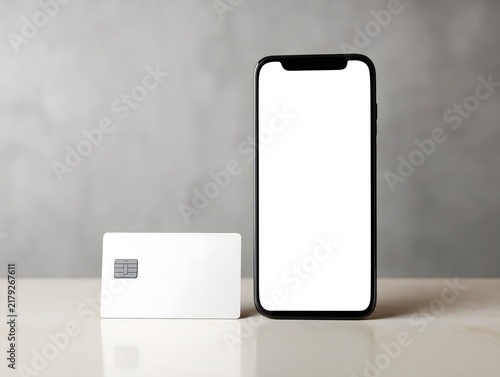 Smartphone and blank payment card mockup displayed on a clean minimalist surface