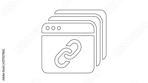 Linked browser windows, digital workflow symbol, clean graphic, animated icon
