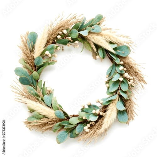 Elegant wreath combines soft greens and feathery textures