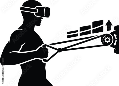Obraz w ramie Man using vr headset while exercising on cable machine