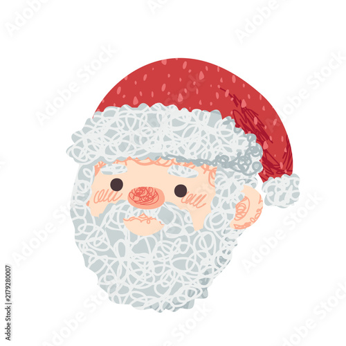 Cute Santa Claus head with red hat and white beard illustration isolated on white background