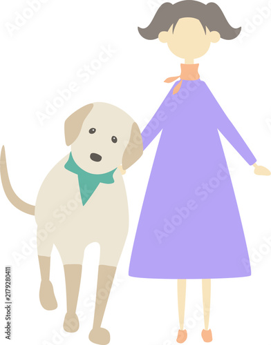 並んで立っている犬と女の子