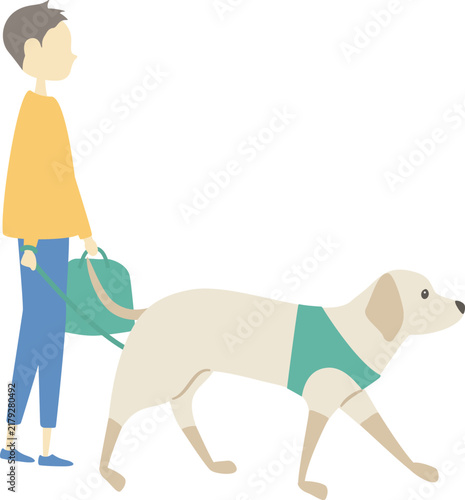 犬の散歩をしている男の子