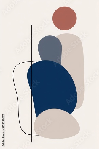 Modern abstract composition featuring soft organic shapes elements to convey a sense of calm and clarity on a minimalist background.