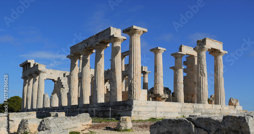 Aegina, Greece - February 25, 2025: Temple of Aphaia on Aegina island, Greece