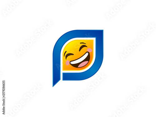 funny P letter with laughing emoji logo Square