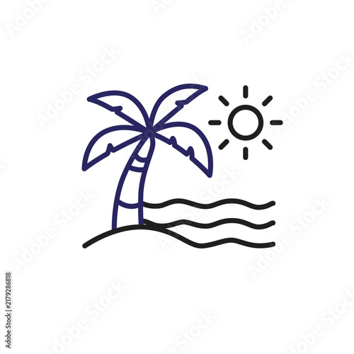 Beach icon. summer. A beach themed icon featuring sand, ocean waves, and relaxing seaside elements. Outline design style