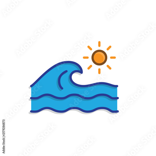Ocean icon. summer. An ocean themed icon featuring waves, water, horizon, and marine elements. Isometric design style