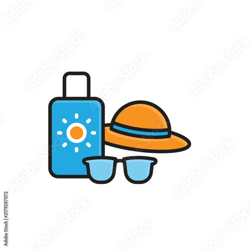 Beach Essentials icon. summer A collection of essential beach accessories for enjoying a relaxing summer. Isometric design style