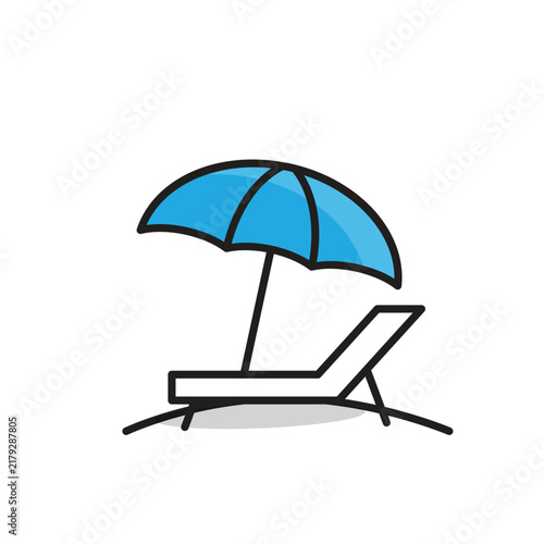 Beach Umbrella icon. summer. A beach umbrella icon with a lounge chair representing shade, and seaside vacations. Mixed design style