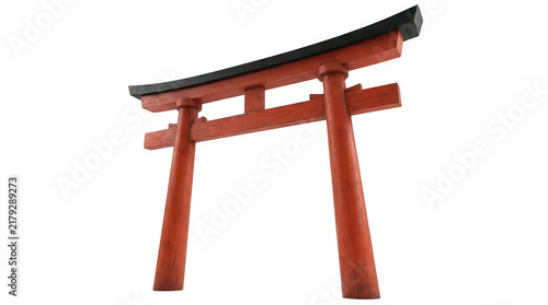 Traditional japanese red torii gate structure isolated on transparent background