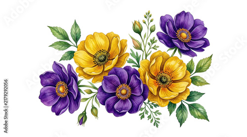 Vibrant Yellow and Purple Flowers Arrangement
