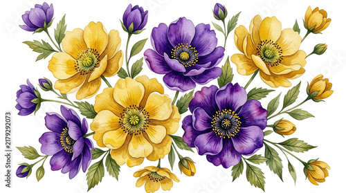 Vibrant Purple and Yellow Anemone Flowers Arrangement