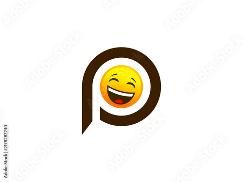 funny P letter with laughing emoji logo