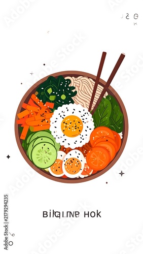 Colorful fruit and vegetable salad bowl with herbs.
