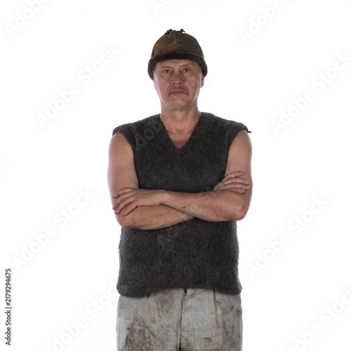 Fotografía Vintage old man peasant farmer isolated on white background
