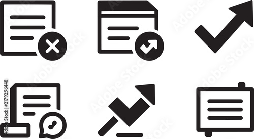 Rejected and updated document with checkmark growth arrow icon set