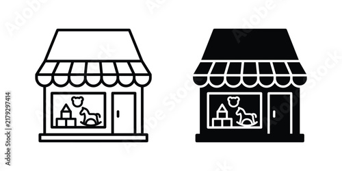 Toy store minimalist vector illustration with shop and awning icons