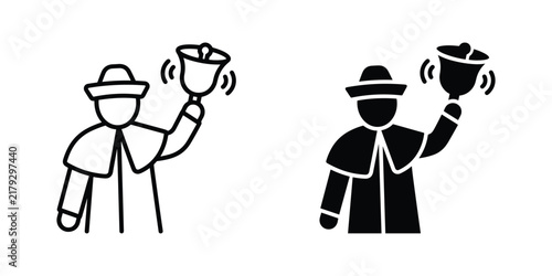 Town crier vector graphic with ring bell for historical projects