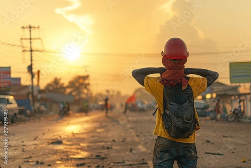 selective focus on  protesting in Africa