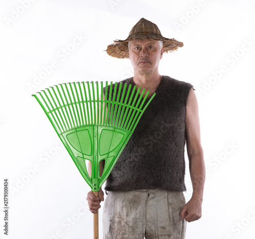 Bild auf Leinwand Vintage old man peasant farmer isolated on white background
