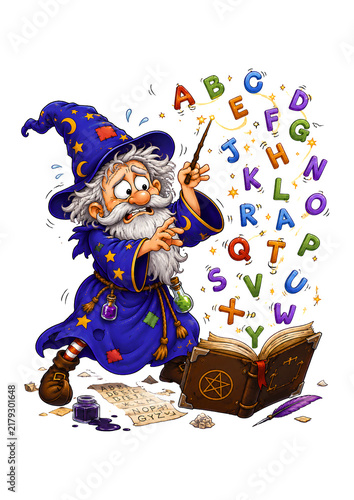 A Clumsy Alphabet-Loving Magician Cartoon