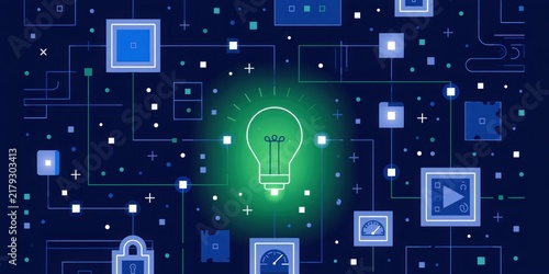 Binary Code Background with Numbers and Light Bulb Concept Symbolizing Technology, Innovation, Creative Ideas, Energy, Electricity, Business and Digital Inspiration