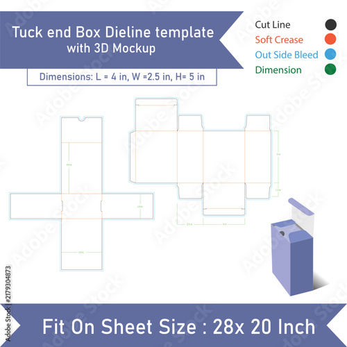 Tuck Top Packaging Box and Inner Tray Dieline and 3d  Vector Template