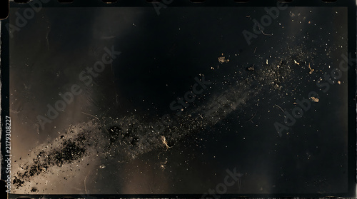 Dust particles and debris floating in dark space with a light trail effect