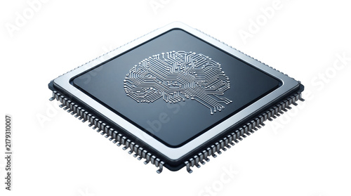 Foto Artificial intelligence microchip with brain circuit pattern, futuristic CPU pro