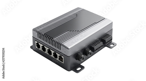 Obraz na płótnie Industrial ethernet switch with rugged metal housing, professional network route