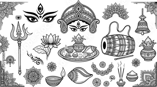 Colorful hindu and buddhist religious icons set